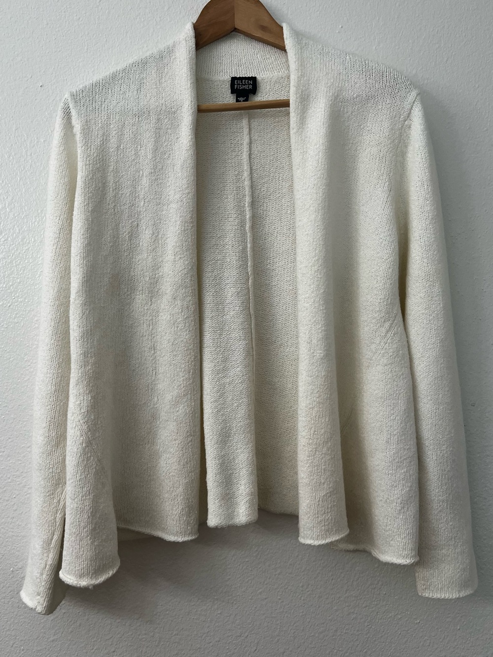 Eileen Fisher Ivory Open-Front Cotton Boxy Relaxed Fit Lightweight Cardigan